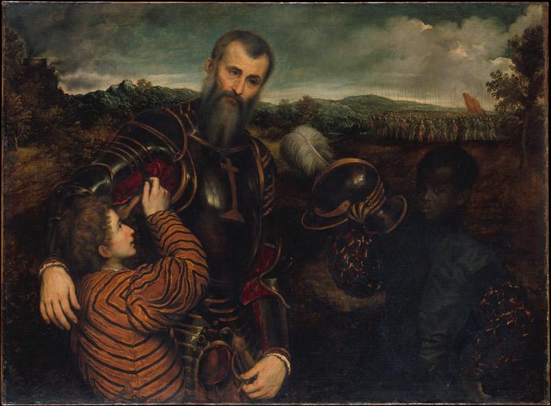 Paris Bordon--Portrait of a Man in Armor with Two Pages