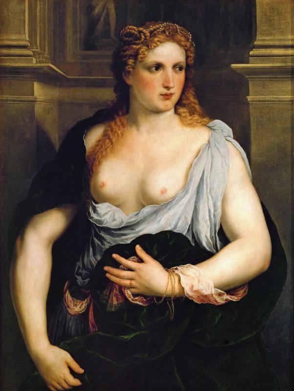 Paris Bordone (1500-1571) -- Portrait of a Woman in a green Coat