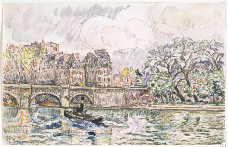 Paris- Le Place Dauphine-Paul Signac (French, Paris 1863-1935 Paris)