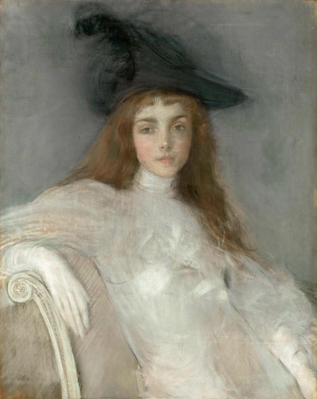 Paul Cesar Helleu -- Portrait of a Young Girl in a Black Hat