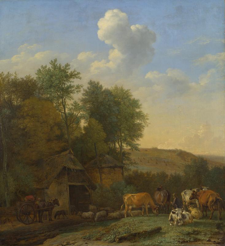 Paulus Potter - A Landscape with Cows, Sheep and Horses by a Barn