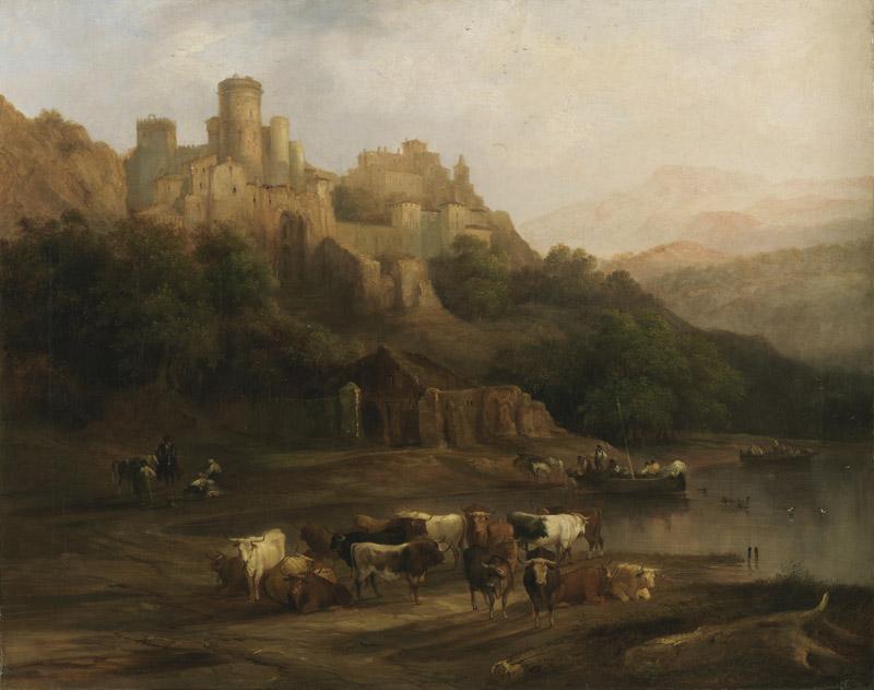 Perez Villaamil Duguet, Genaro-Manada de toros junto a un rio , al pie de-un castillo