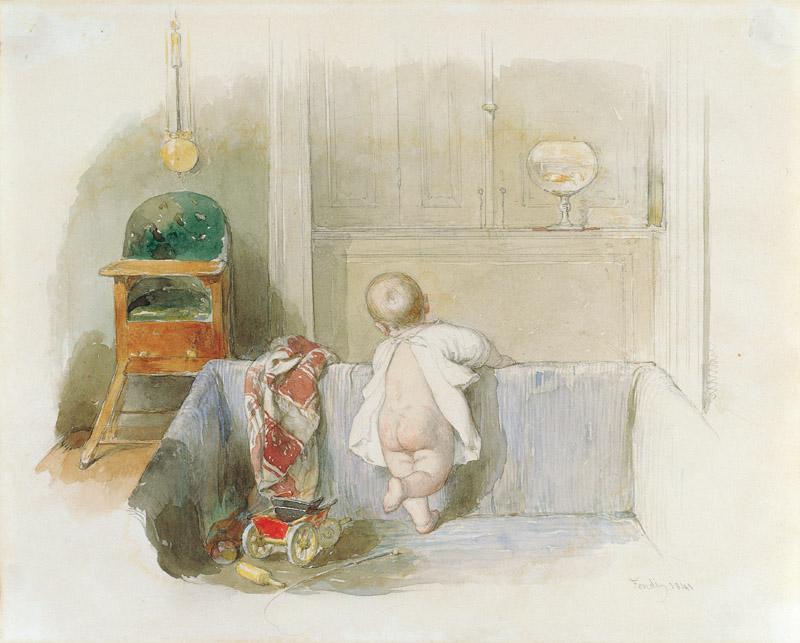 Peter Fendi - Prince Johann II as an Infant in his Playpen, 1841