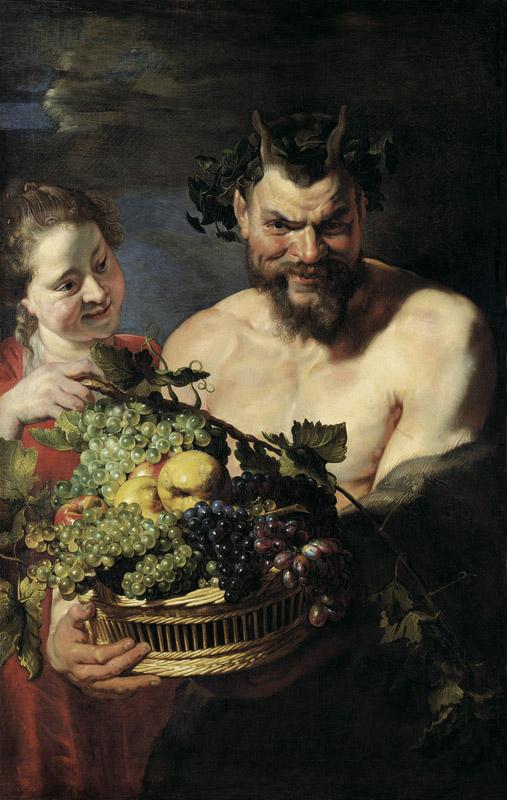 Peter Paul Rubens - Satyr and Maid with Fruit Basket, 1615