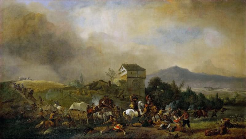 Philips Wouwerman -- Attack on a line of coaches