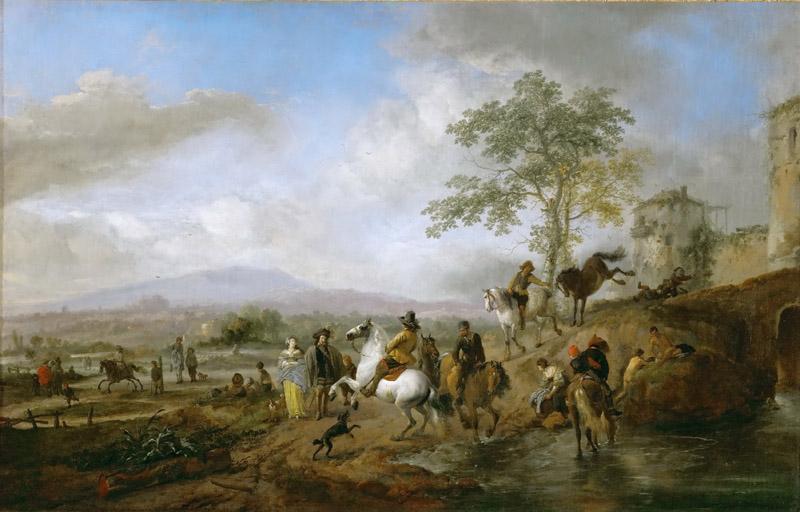 Philips Wouwerman -- Riding school and horse watering place