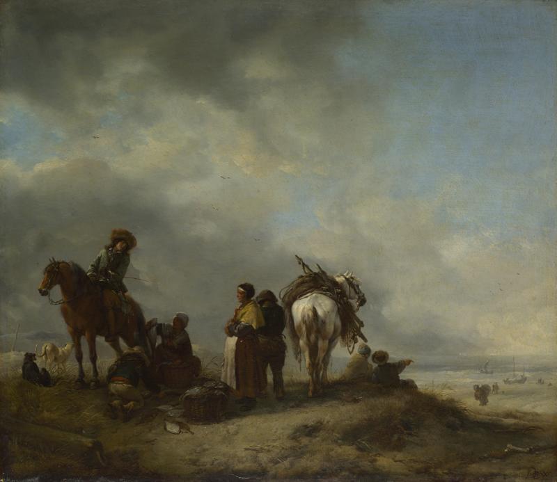 Philips Wouwermans - Seashore with Fishwives offering Fish