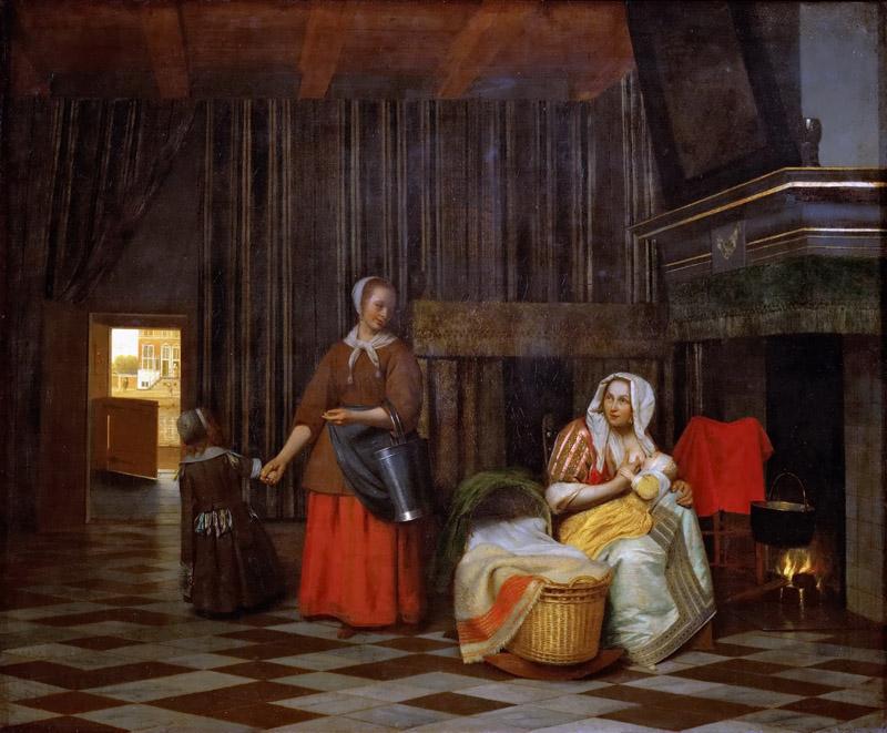 Pieter de Hooch (1629-1684) -- Interior with a Mother Feeding a Child