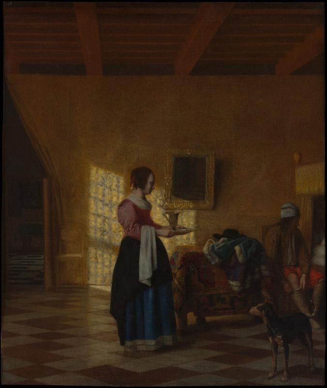 Pieter de Hooch--Woman with a Water Pitcher, and a Man by a Bed