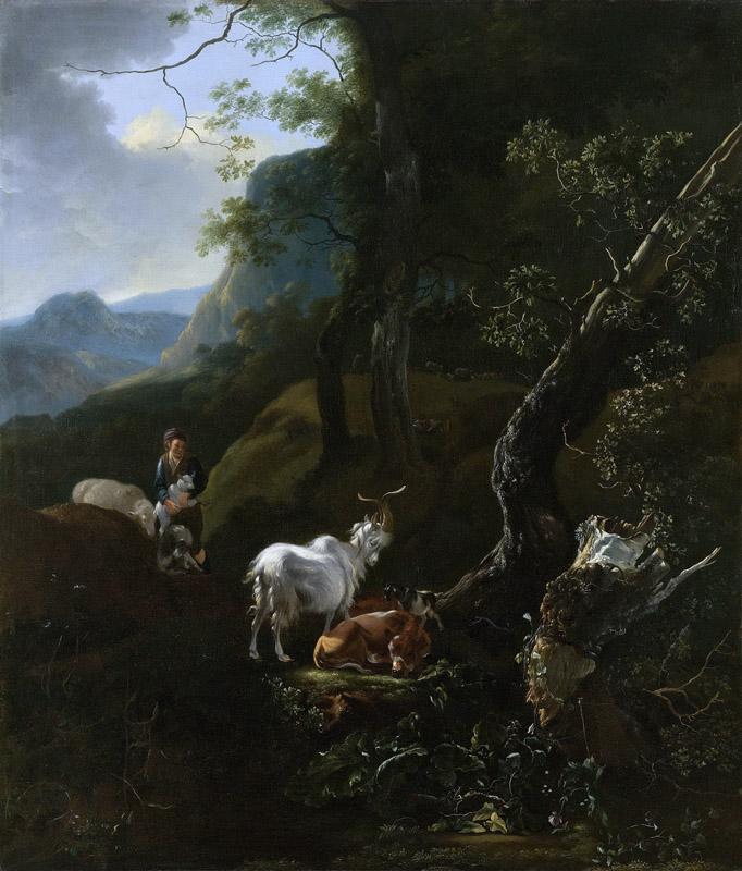 Pijnacker, Adam -- Een herderin met vee in een bergachtig landschap, 1649-1673
