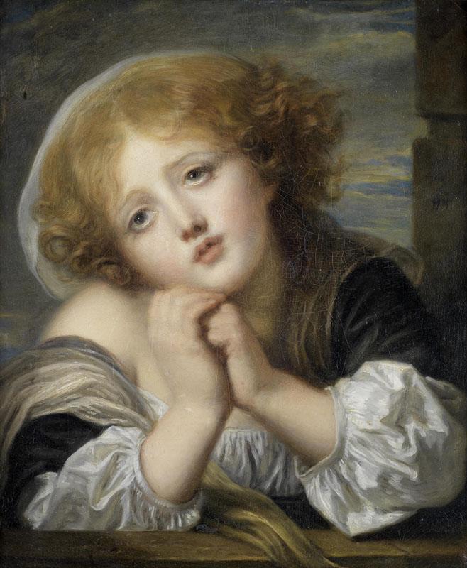 Portrait of a young girl, bust-length, in a white dress