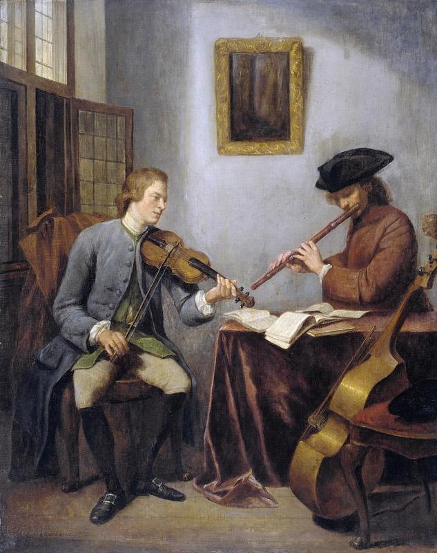 Quinkhard, Julius Henricus -- Een violist en een fluitist musicerend, 1755