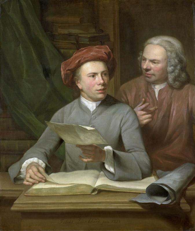 Quinkhard, Julius Henricus -- Zelfportret met zijn vader en leermeester Jan Maurits Quinkhard naast hem staande, 1757
