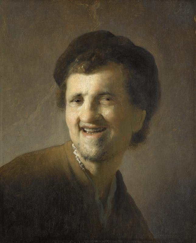 Rembrandt Harmensz. van Rijn -- Borstbeeld van een lachende jonge man, 1629-1630