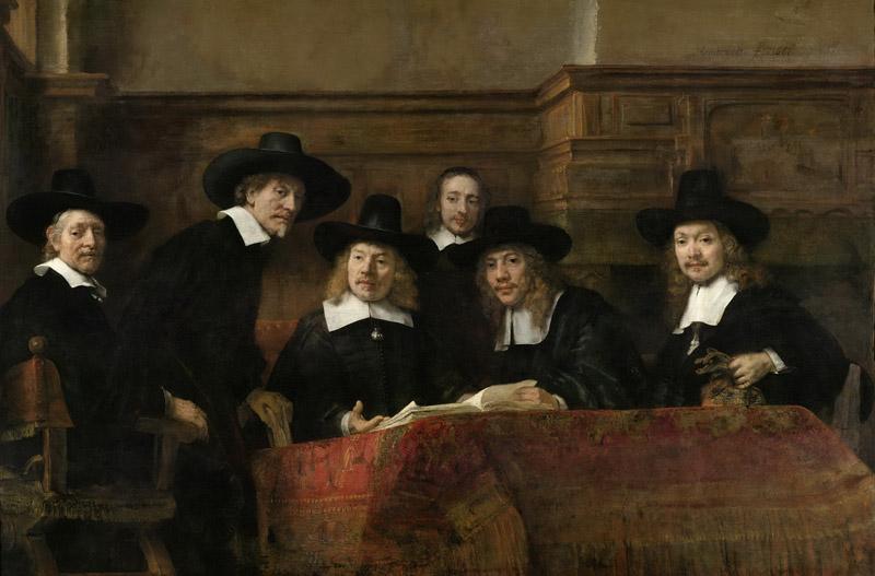 Rembrandt Harmensz. van Rijn -- De Staalmeesters, het college van staalmeesters (waardijns) van het Amsterdamse lakenbereidersgilde, 1662