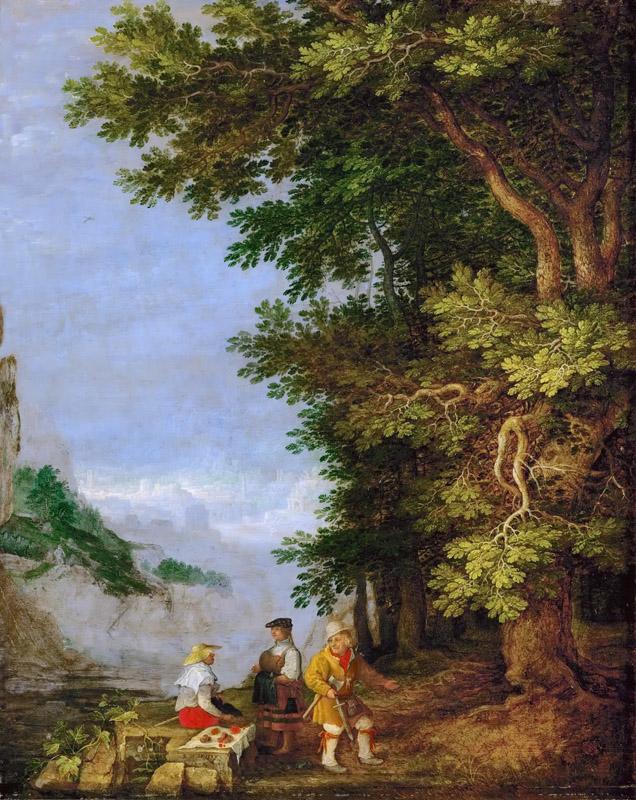 Roelandt Savery (1576-1639) -- Mountain Landscape with Fruit Vendor