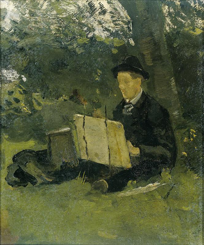 Roland Holst, Richard -- Jan Verkade (1868-1946) schilderend onder een boom (1891)