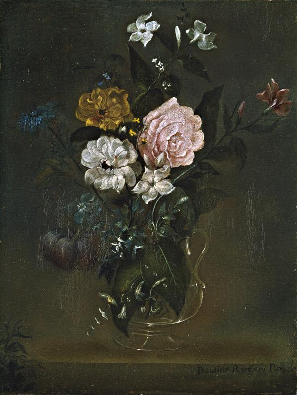 Romero, Juan Bautista-Florero de cristal con rosas y jazmines-43 cm x 33 cm