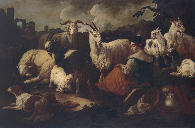 Rosa de Tivoli-Pastora con cabras y ovejas-196 cm x 290 cm