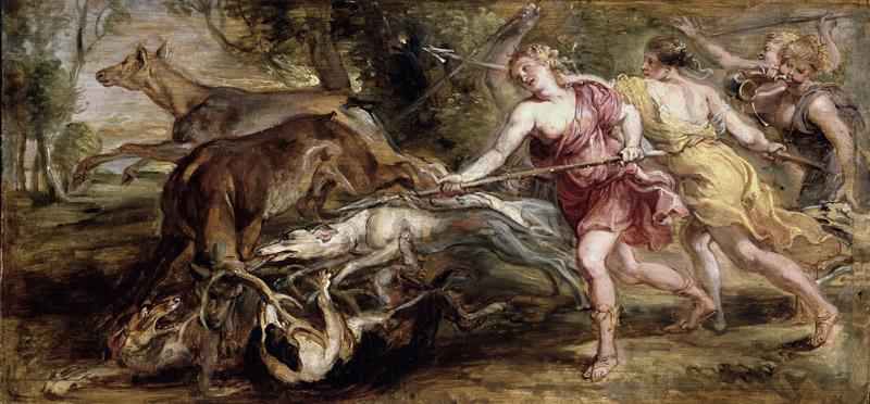 Rubens, Pedro Pablo-Diana y sus ninfas cazando-27,7 cm x 58 cm