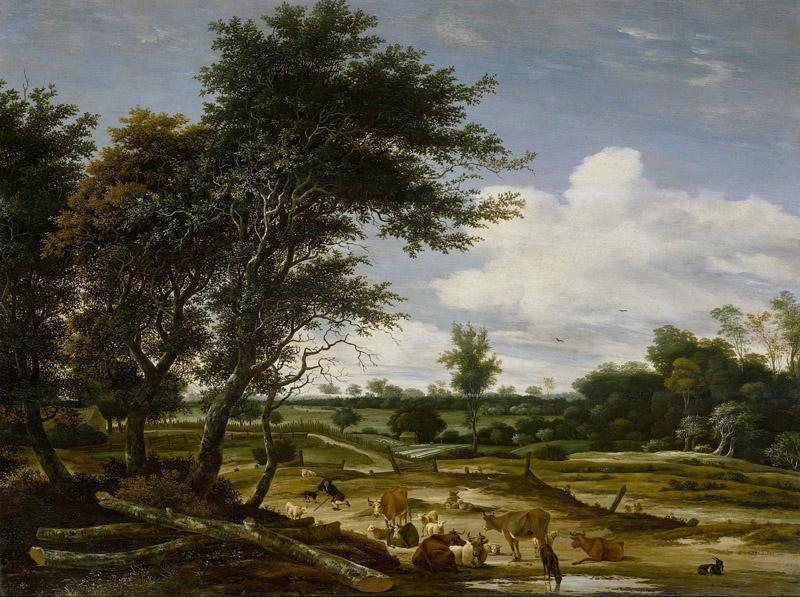 Ruysdael, Jacob Salomonsz. van -- Landschap met herder en vee, 1665