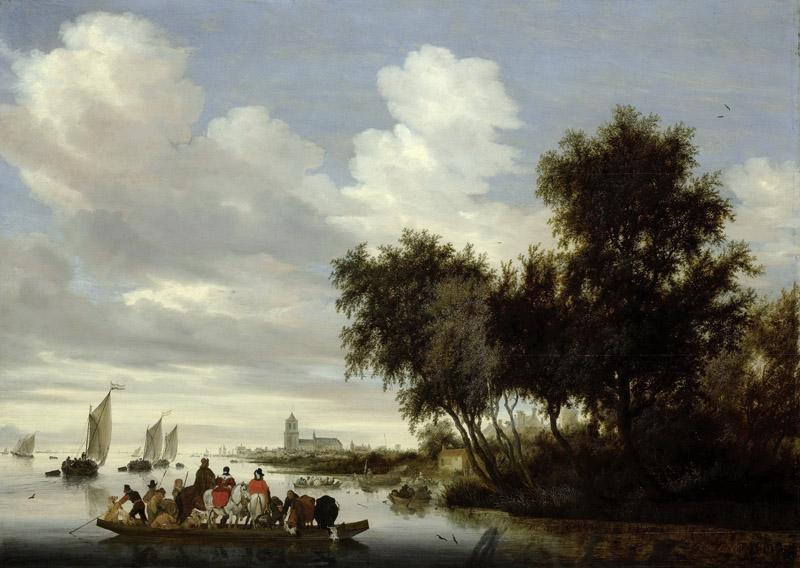 Ruysdael, Salomon van -- Rivierlandschap met een veerboot, 1649