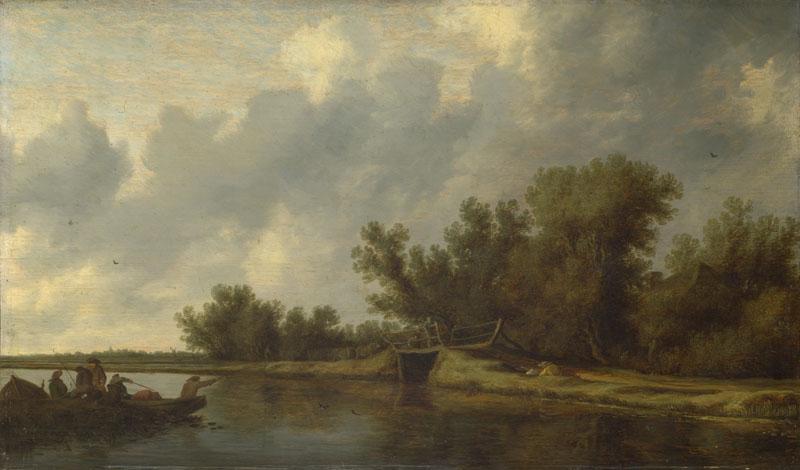 Salomon van Ruysdael - A River Landscape with Fishermen