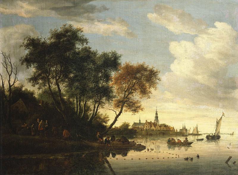 Salomon van Ruysdael - River Scene Men Dragging a Net, c1667