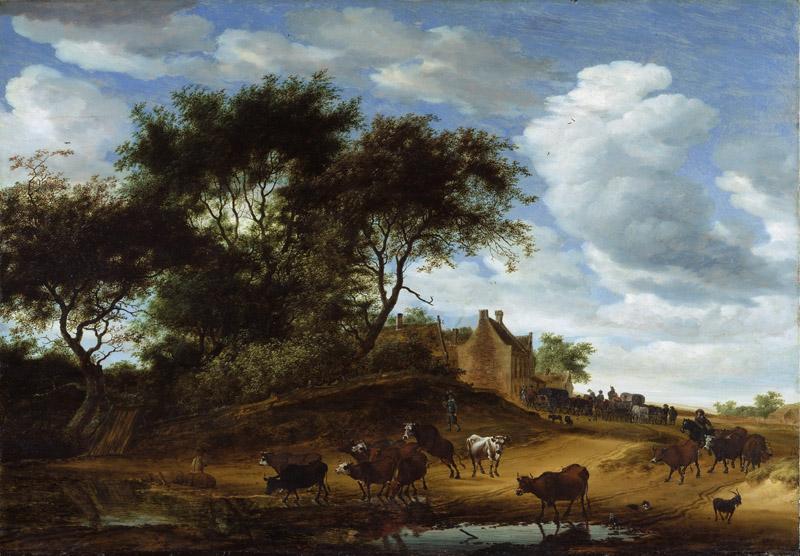 Salomon van Ruysdael, Dutch (active Haarlem), 1600-03-1670 -- Landscape with Cattle and an Inn