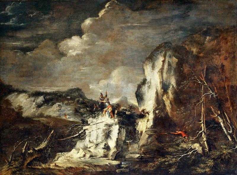 Salvator Rosa (1615-1673) -- Rocky Landscape with Hunter and Warriors