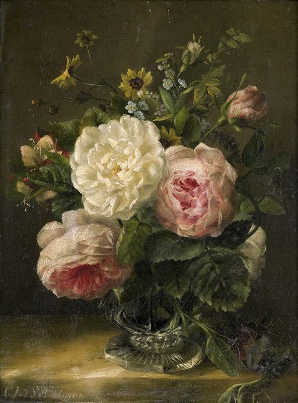 Sande Bakhuyzen, Gerardina Jacoba van de -- Stilleven met bloemen in een kristallen vaas, 1850-1880