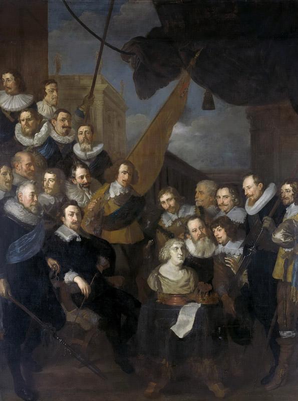Sandrart, Joachim von -- Officieren en andere schutters van wijk XIX in Amsterdam onder leiding van kapitein Cornelis Bicker en luitenant Frederick van Banchem, 1640