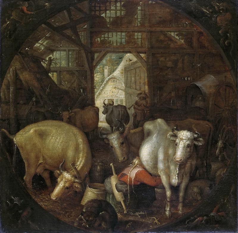 Savery, Roelant -- Koeien in een stal in de vier hoeken heksen, 1615