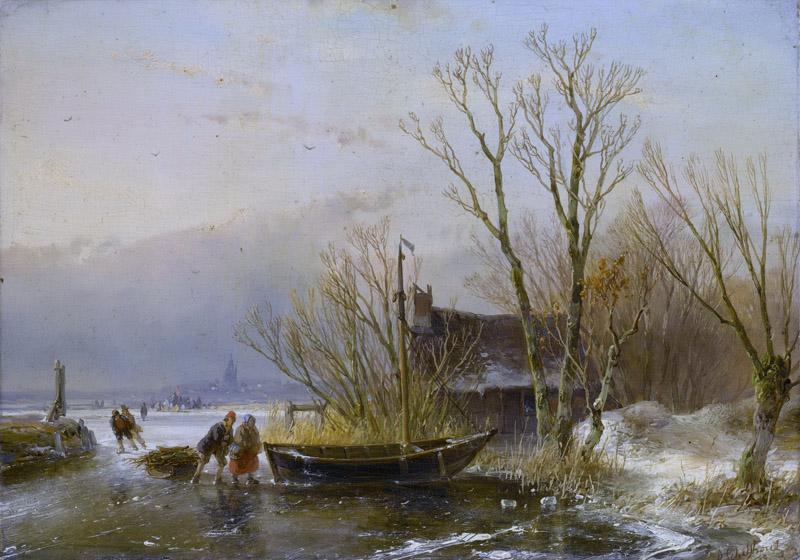 Schelfhout, Andreas -- IJsgezicht met houtsprokkelaars, 1849