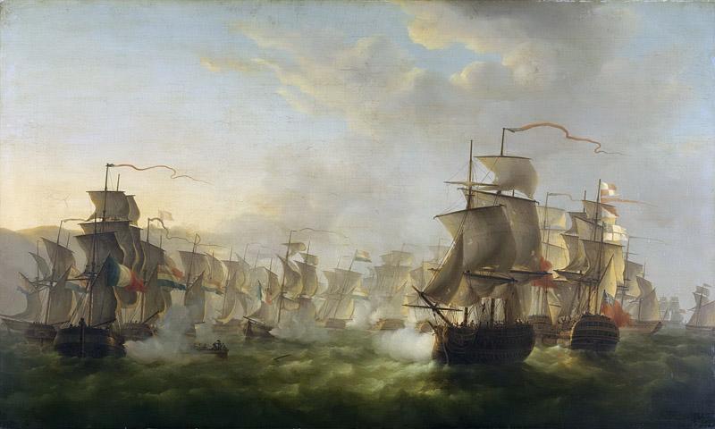 Schouman, Martinus -- Het treffen tussen de Hollandse en de Engelse vloot tijdens de tocht van de Hollandse flottille naar Boulogne, 1805
