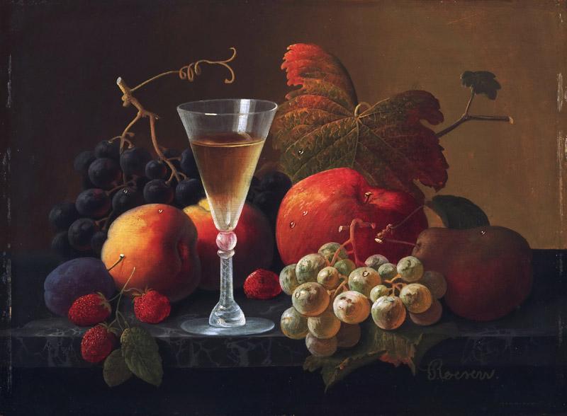 Severin Roesen, American (born Germany), c. 1815-c. 1872 -- Still Life with Fruit and a Wine Glass