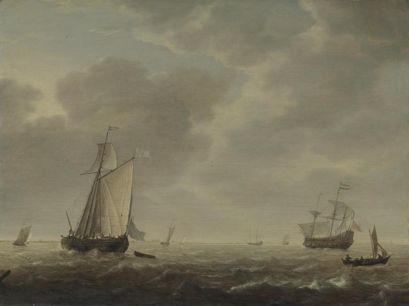 Simon de Vlieger - A Dutch Man-of-war and Various Vessels in a Breeze