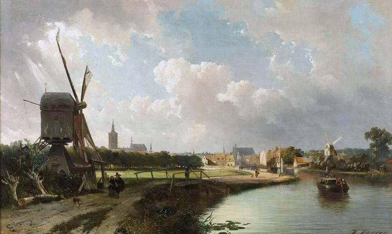 Springer, Cornelis -- Gezicht op Den Haag, vanaf de Delftse vaart in de 17e eeuw, 1852