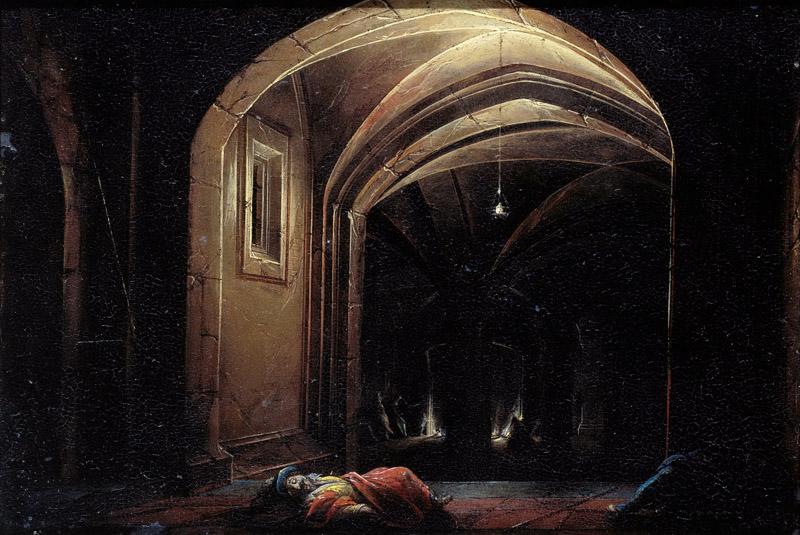 Steenwijck, Hendrik van (I) -- Slapende mannen in een ruimte met verlichte gewelven, 1580-1630
