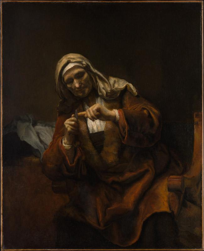 Style of Rembrandt--Old Woman Cutting Her Nails