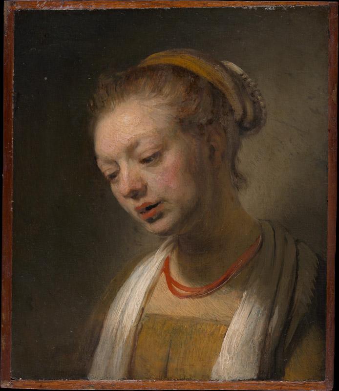 Style of Rembrandt--Young Woman with a Red Necklace