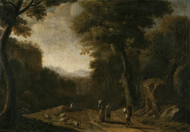 Swanevelt, Herman van-Paisaje con caminantes y un pastor-158 cm x 190 cm