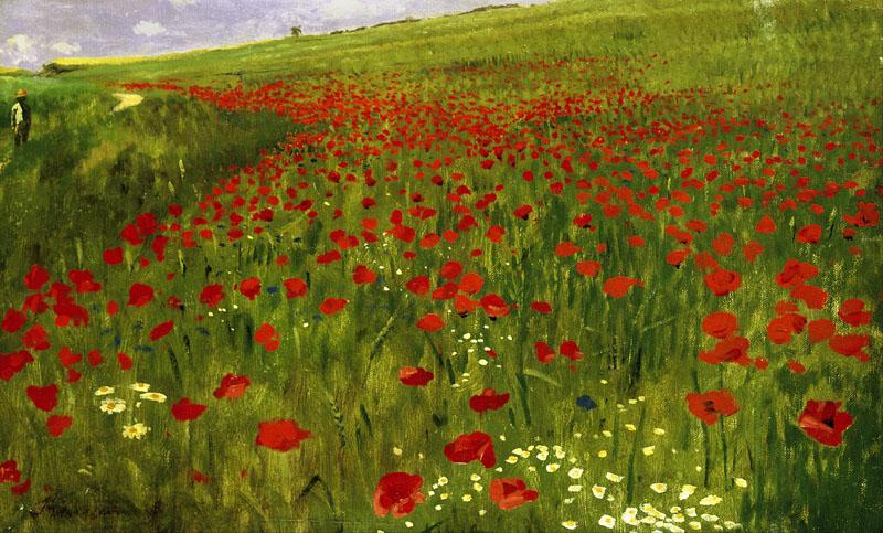 Szinyei Merse, Pal (1845 - 1920) (Hungarian)-Meadow with Poppies