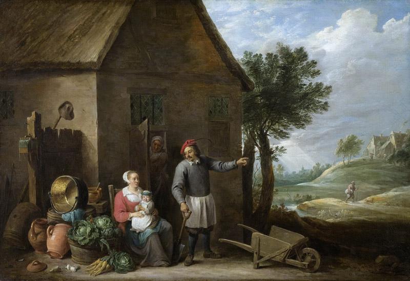 Teniers, David (II) -- Een boer met zijn vrouw en kind voor de boerderij, 1640-1670