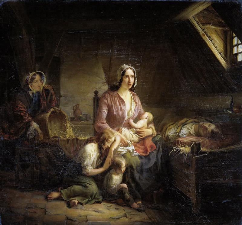 Terlaak, Gerardus -- Een rijke dame bezoekt een arm huisgezin, 1853