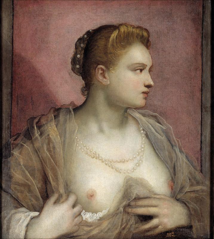 Tintoretto, Domenico-La dama que descubre el seno-62 cm x 55,6 cm