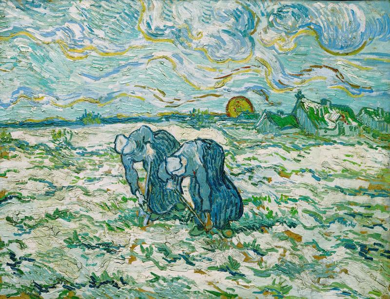 Two Peasant Women Digging in Field