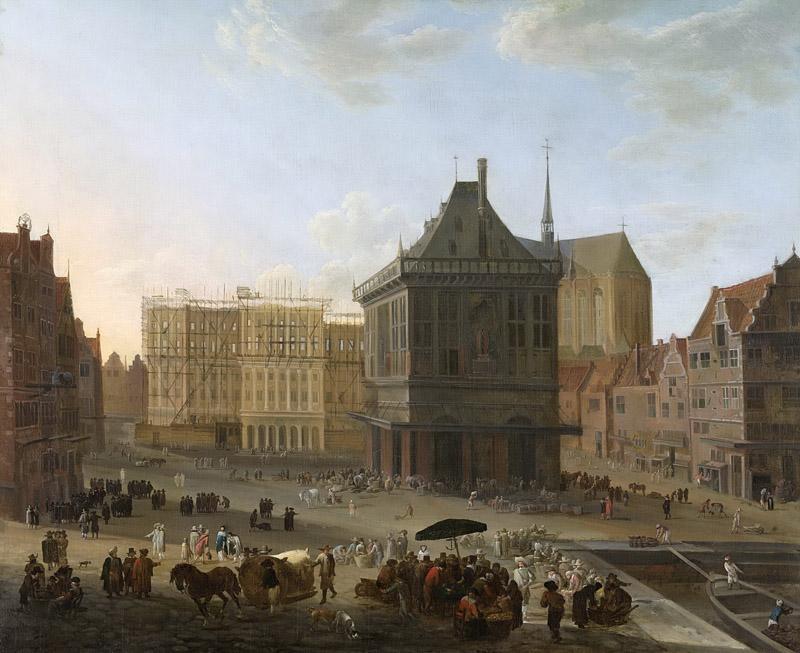 Ulft, Jacob van der -- De Dam te Amsterdam met het nieuwe stadhuis in aanbouw, 1652-1689