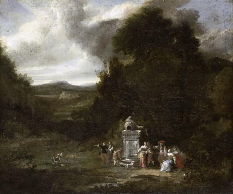 Unknown artist -- Gezelschap in een boomrijk landschap, 1680-1690