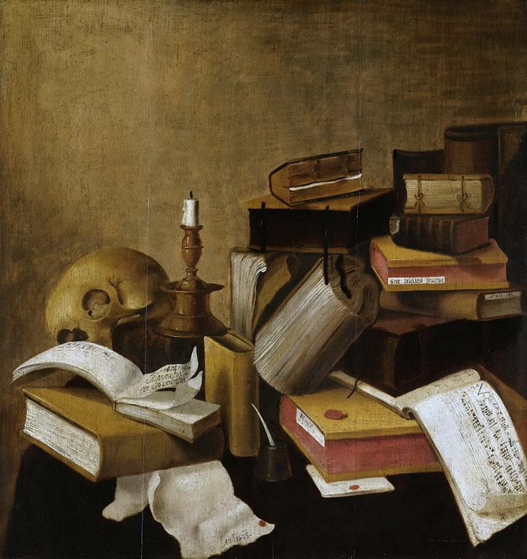 Unknown artist -- Vanitas stilleven met boeken, 1633